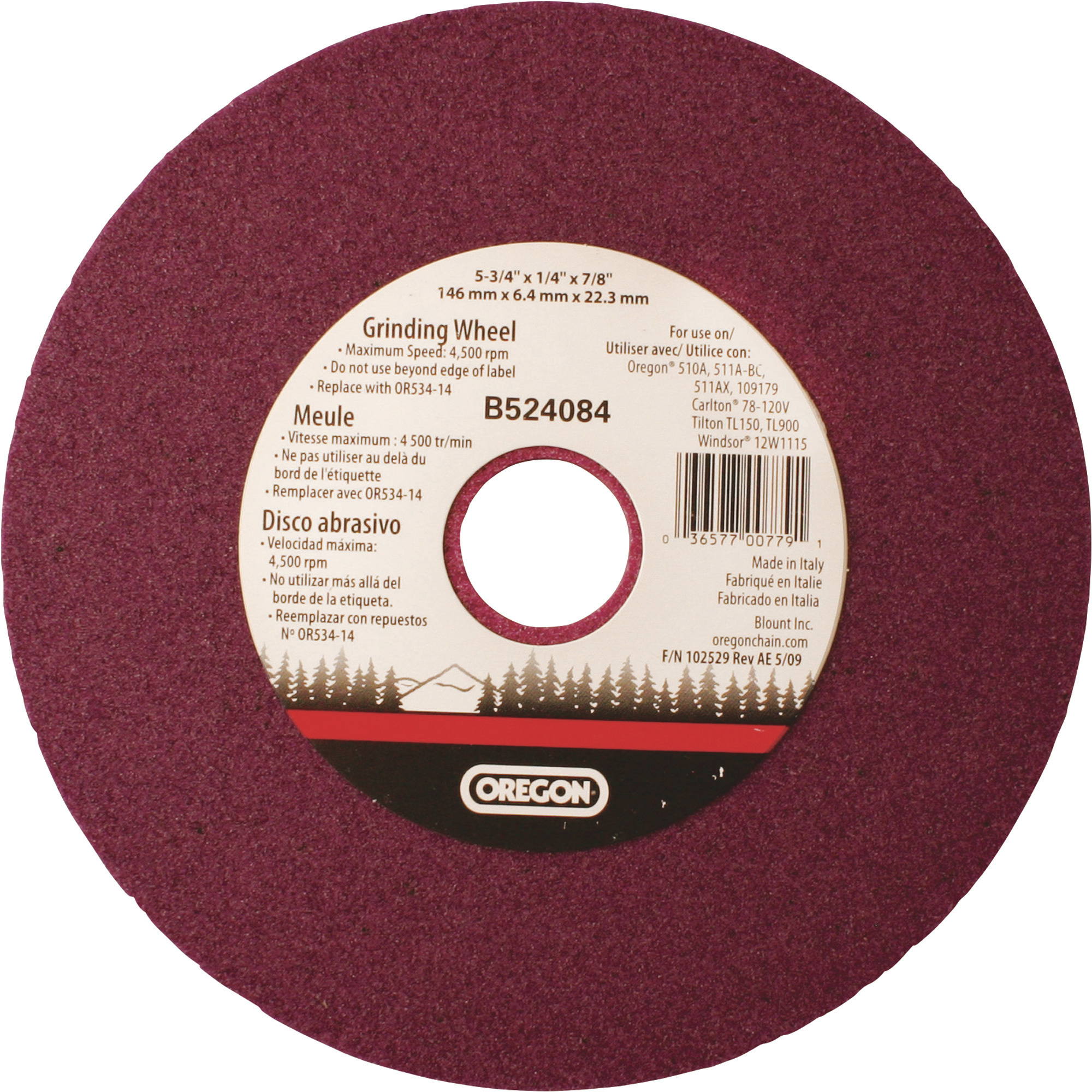 Oregon Chain Sharpener Grinding Wheel, 1/4in. Thickness, For 1/2in.-Pitch Chains, Model# OR534-14A